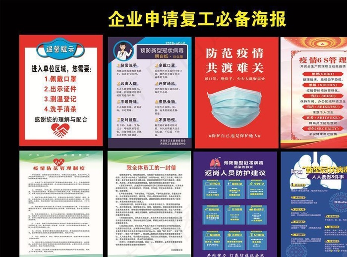新冠状病毒企业复工必备海报图片cdr矢量模版下载