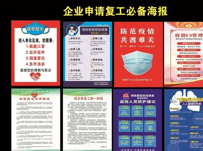 新冠状病毒企业复工必备海报图片cdr矢量模版下载