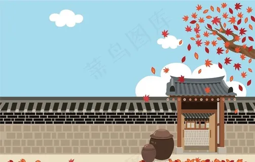 手绘古代建筑图片