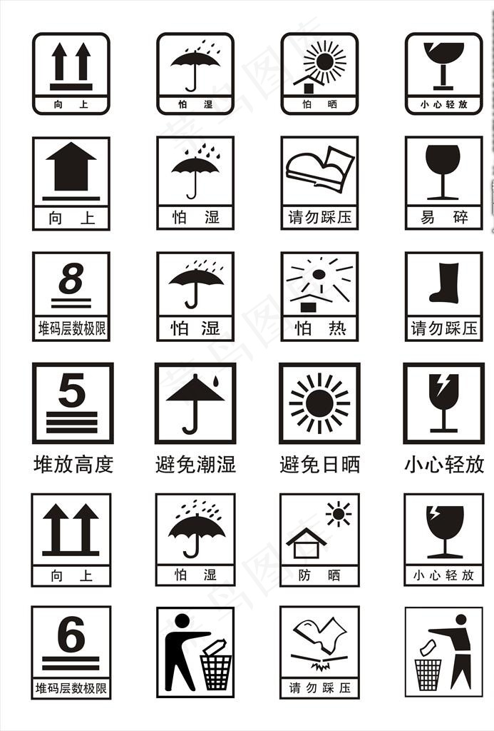 纸箱外包装通用标识集图片cdr矢量模版下载