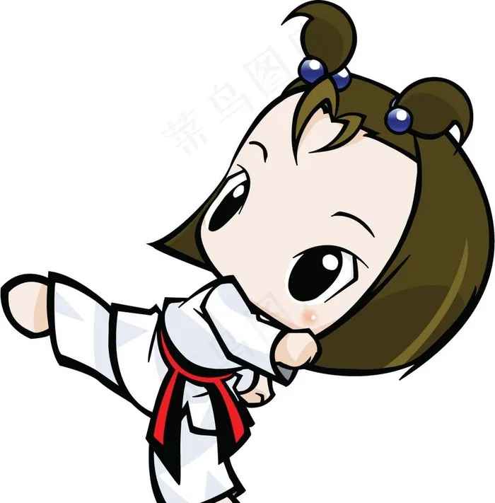 跆拳道卡通小女孩图片ai矢量模版下载
