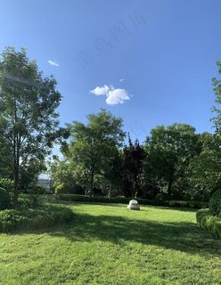 蓝天白云绿树绿草地图片