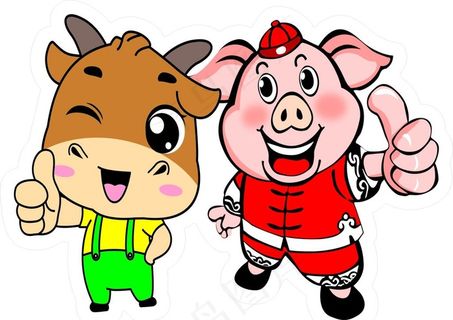 卡通牛猪图片
