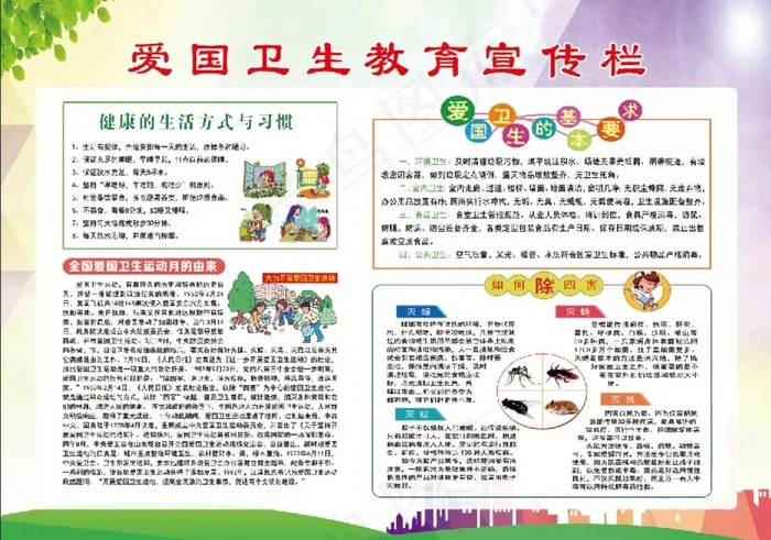 爱国卫生宣传栏图片(11220X8268(DPI:150))psd模版下载