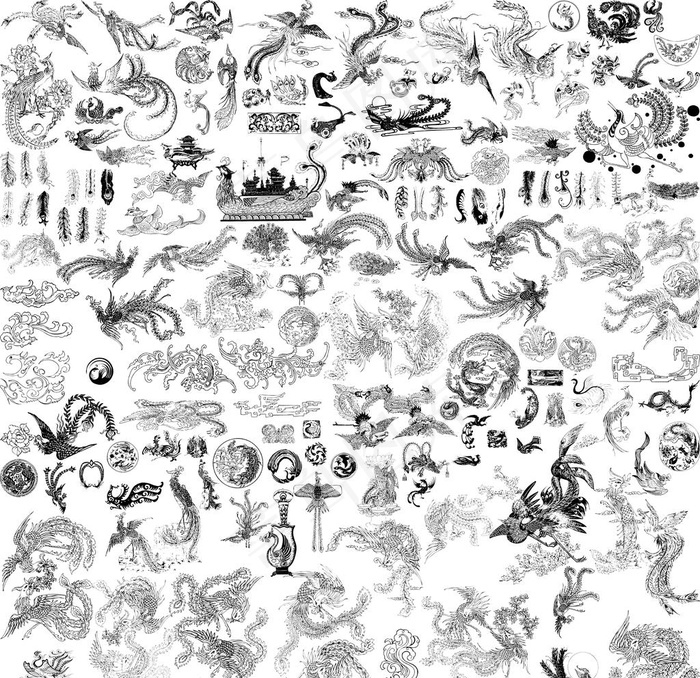 凤凰白描图片psd模版下载