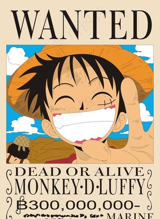 海贼王路飞通缉令（英文版）图片