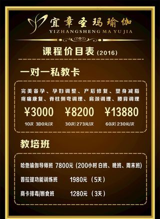 瑜伽价格表图片