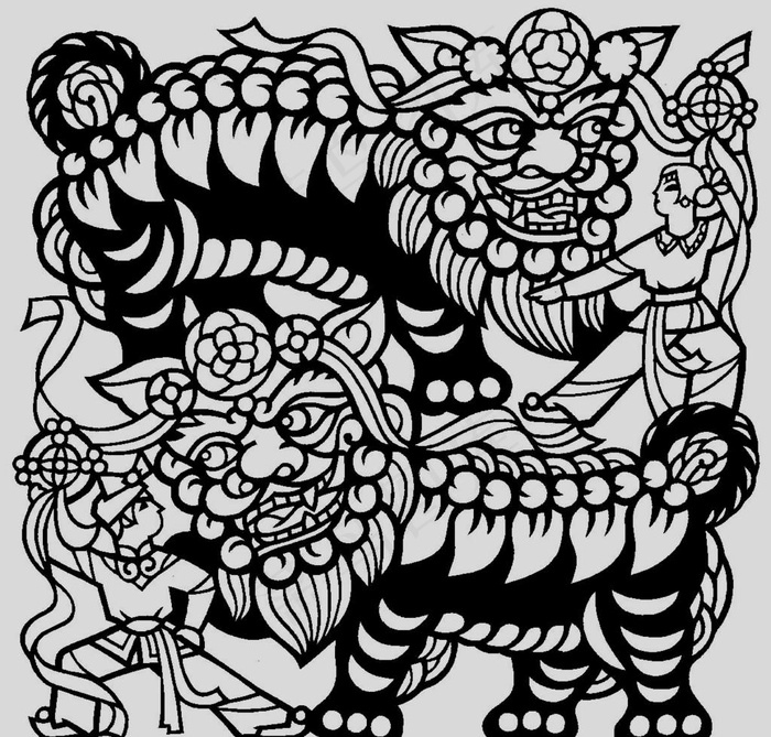 舞狮剪纸图片