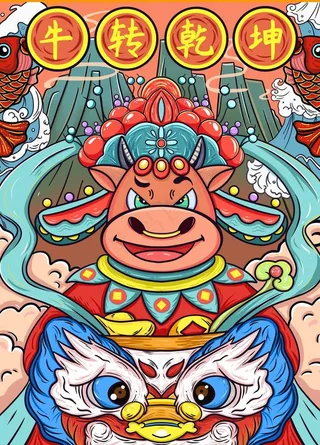 手绘牛年 国潮牛年图片