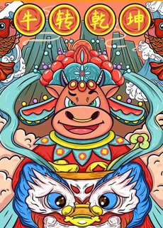 手绘牛年 国潮牛年图片 手绘牛年 国潮牛年图片