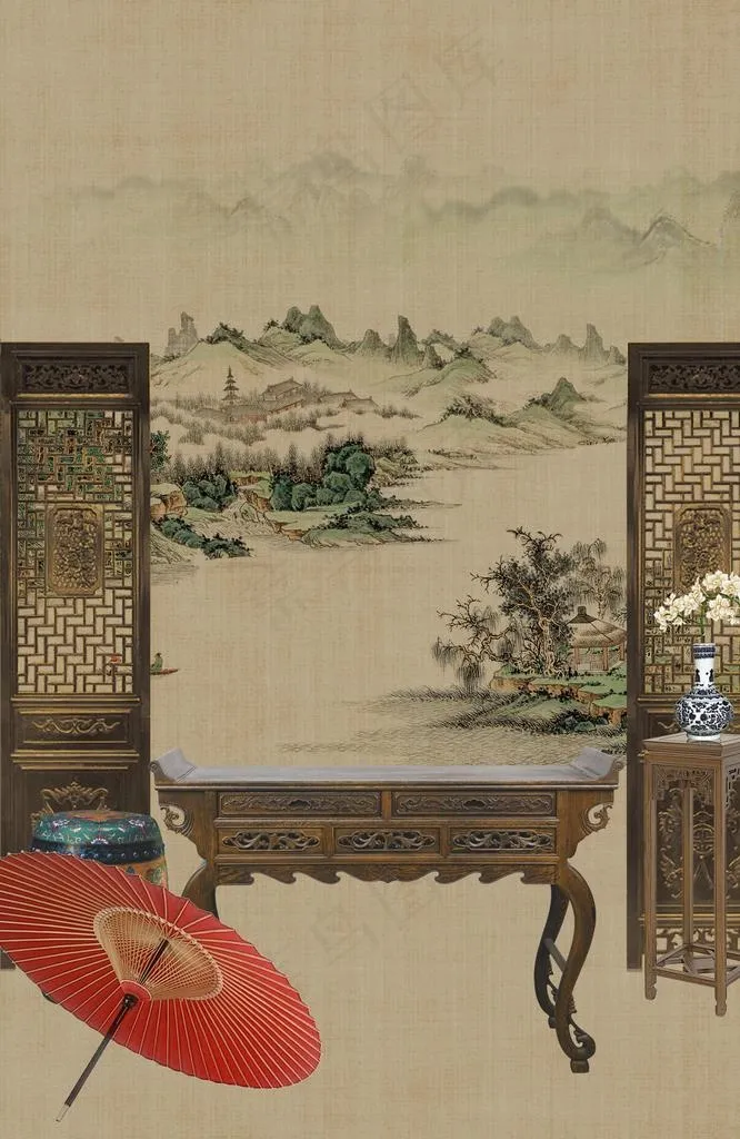 工笔画背景图片(2683X3937(DPI:200))psd模版下载