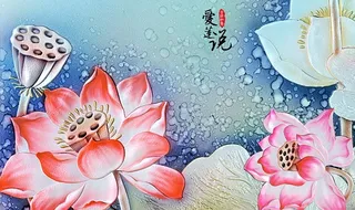 爱莲说浮雕荷花电视背景墙图片