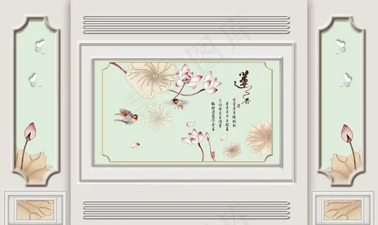 边框造型莲香荷花背景墙图片