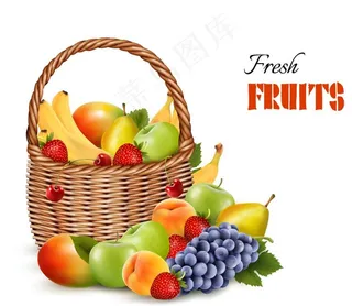 放在篮子里的水果矢量素材图片