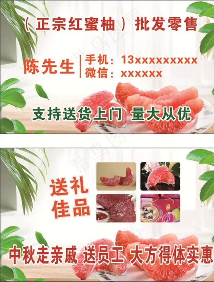 红柚 柚子 名片海报图片(210X297)cdr矢量模版下载