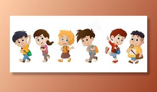 背着书包去上学的卡通儿童图片