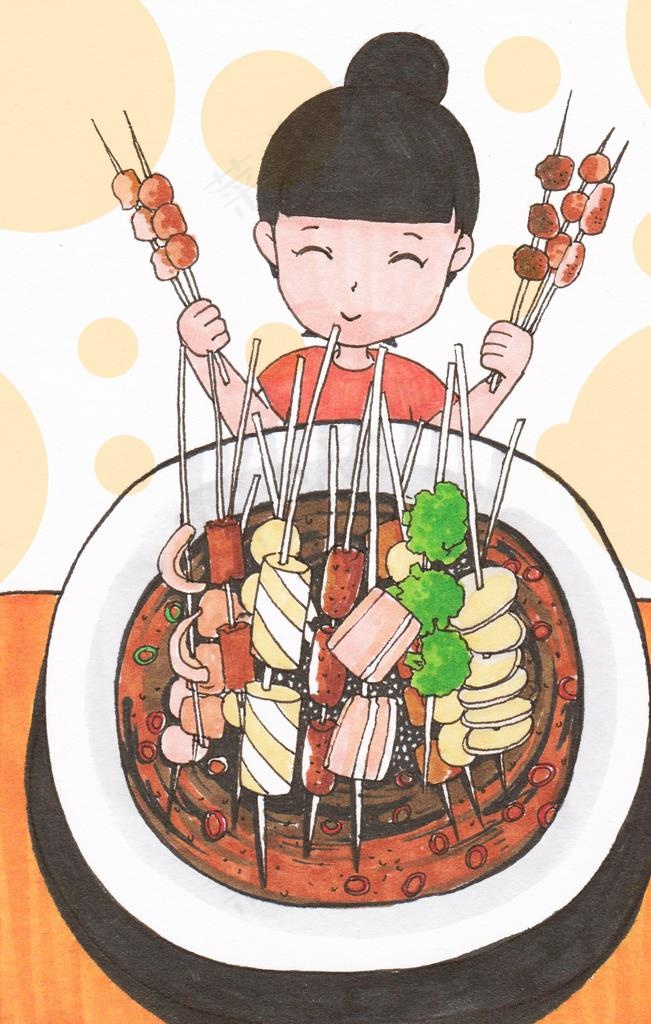 卡通手绘串串香图片