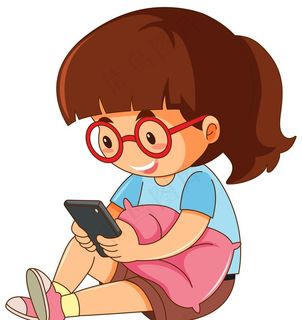 卡通看手机的女孩图片