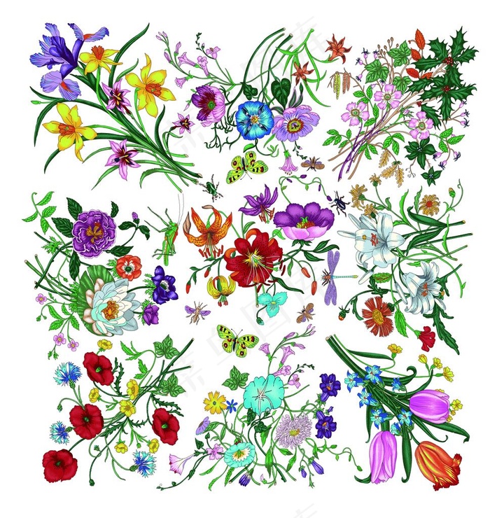 数码印花 大牌花 高清 乱花图片