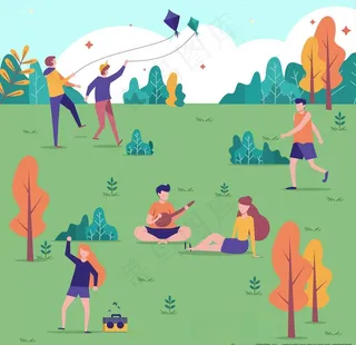 扁平化户外郊游主题插画图片