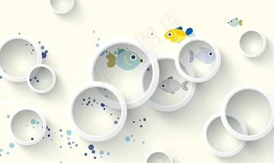 3D圆圈飞鱼背景墙图片