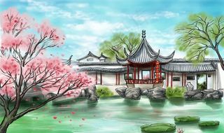 徽派建筑插画图片