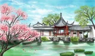 徽派建筑插画图片