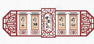 红色中国风中医文化养生文化墙图片