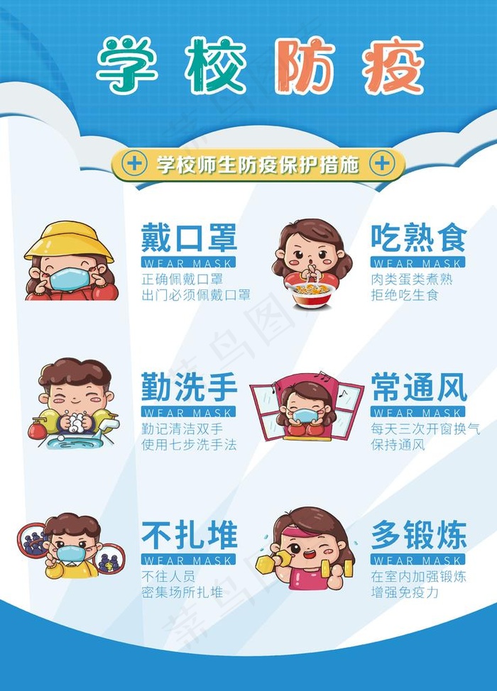 学校校园防疫海报图片ai矢量模版下载