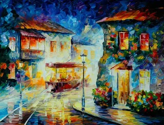 油画 城市电车图片