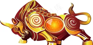 卡通铜牛黄金牛年AI矢量图片