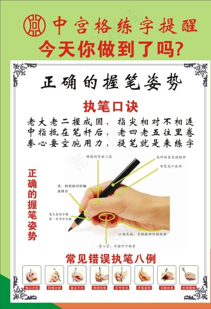 正确握笔图片cdr矢量模版下载