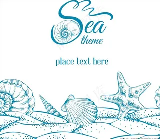 蓝色的海洋生物插画图片