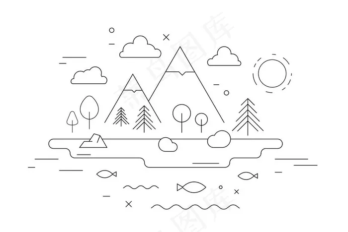 ·山水图片ai矢量模版下载