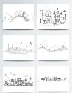 手绘线稿城市素材图片