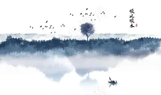 新中式水墨创意线条玄关屏风电视图片