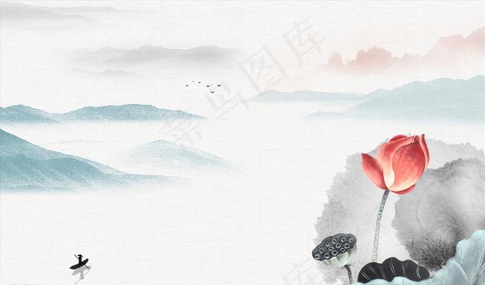 水墨山水 背景墙图片(9071X5669(DPI:72))psd模版下载