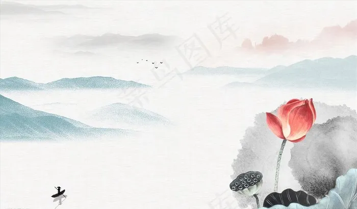 水墨山水 背景墙图片(9071X5669(DPI:72))psd模版下载