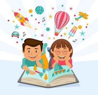 卡通儿童节快乐看书的孩子图片