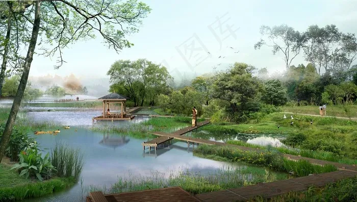 湖边美景环境效果图图片(3150X1883(DPI:200))psd模版下载