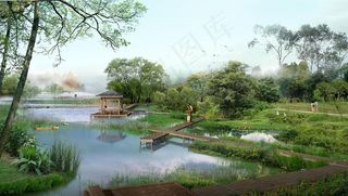 湖边美景环境效果图图片