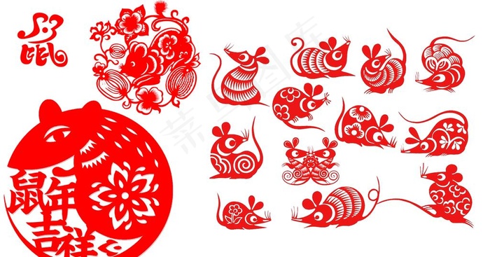 吉鼠剪纸图片psd模版下载