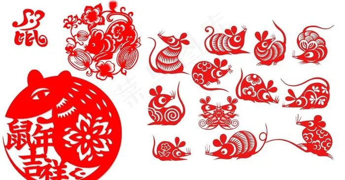 吉鼠剪纸图片psd模版下载
