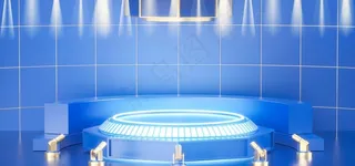 展台蓝色科技立体背景海报素材图片