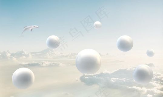 3D球球蓝天白云背景墙图片