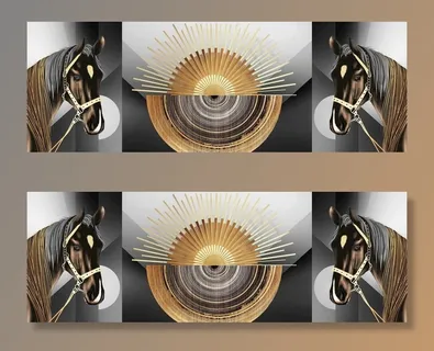 新中式几何太阳黑色骏马装饰画图片