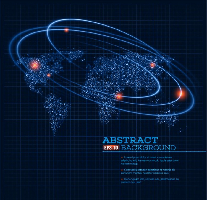 世界地图与宇宙行星轨道矢量图图片