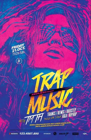 手绘时尚潮流嘻哈舞曲美女海报图片