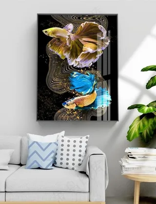 现代北欧抽象鱼线条客厅装饰图片