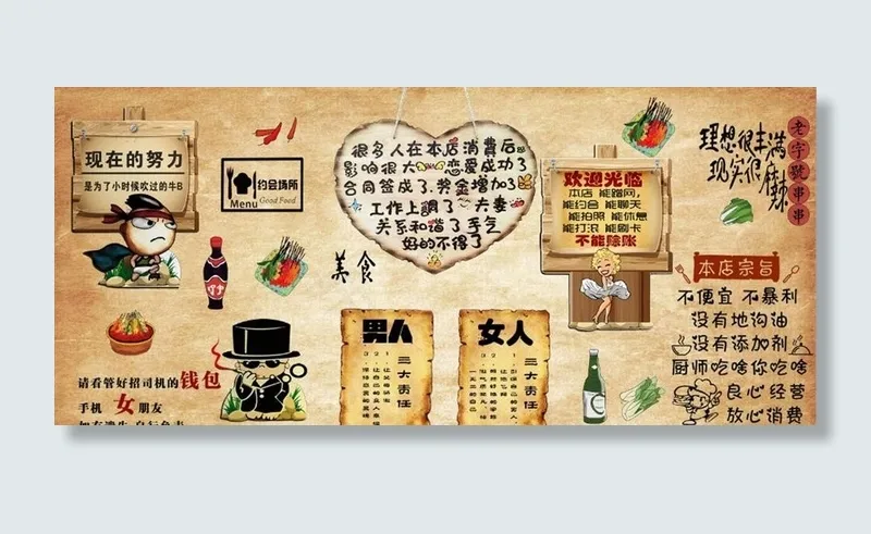 复古怀旧餐饮餐厅背景墙图片(11906X5669(DPI:72))psd模版下载